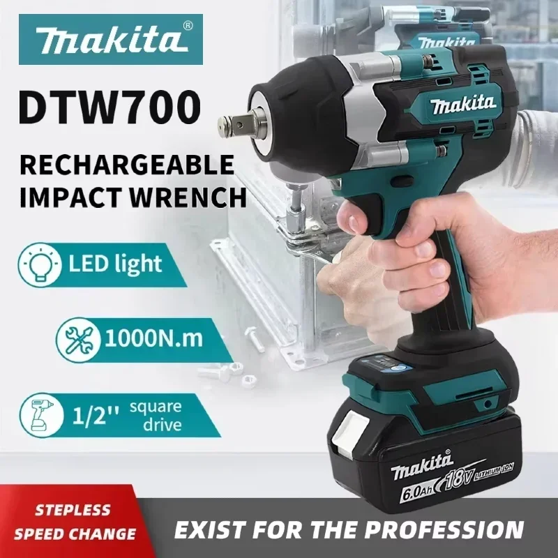 Makita DTW700 brushless electric screwdriver，18V battery 6.0AH, rechargeable drill driver, woodworking milling center