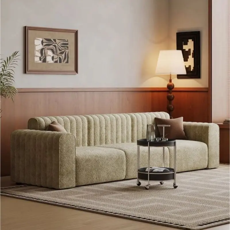 Medieval retro designer module splicing straight row fabric sofa, medieval living room homestay beauty salon reception sofa