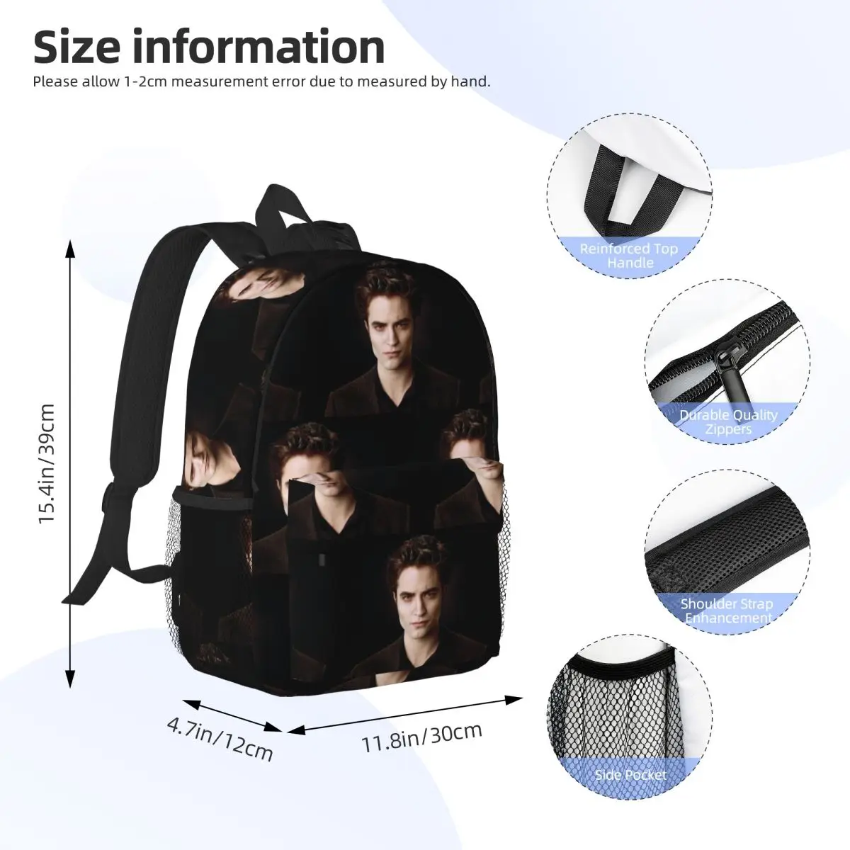 The Twilight Saga Edward Cullen Backpack Student BookBag Children School Bag Laptop Shoulder Bags for Men Women