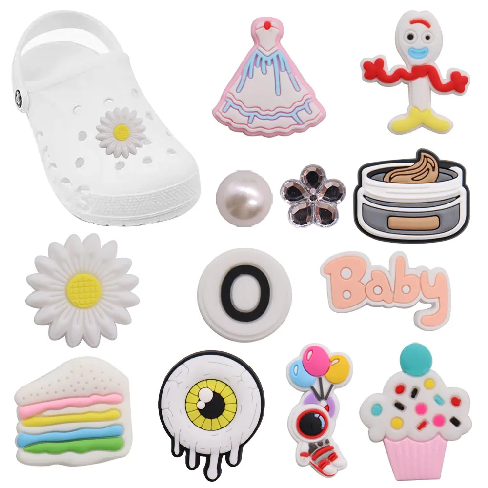 1-12Pcs PVC Cake Dress Letter O Boys Girls Shoe Decoration Crystal Shoes Charms Buckle Clog Fit Party Gifts