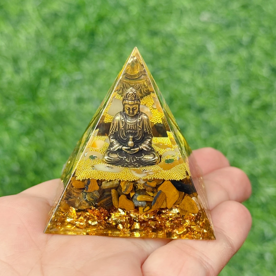 1 قطعة عين النمر الذهبي أوغان الهرم ، تمثال بوذا الحلي ، الحرف اليدوية الكريستال الزخرفية الداخلية