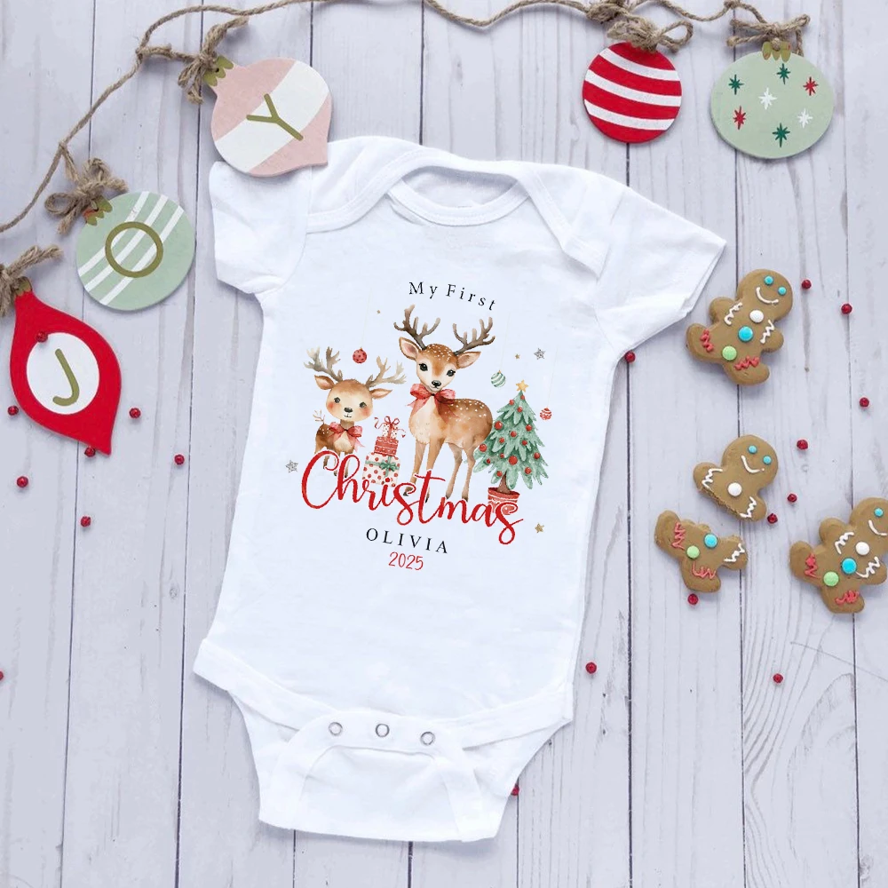 Personalized First Christmas Baby Bodysuit First Christmas Outfit My 1st Xmas Rompers with Name Babies Xmas Holiday Outfits