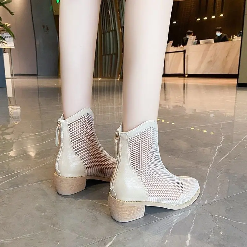 Booties Tassel Female Ankle Boots Pointed Toe Sandals Footwear Mesh Short Shoes For Women Fashion 2024 On Offer Promotion Hot Pu