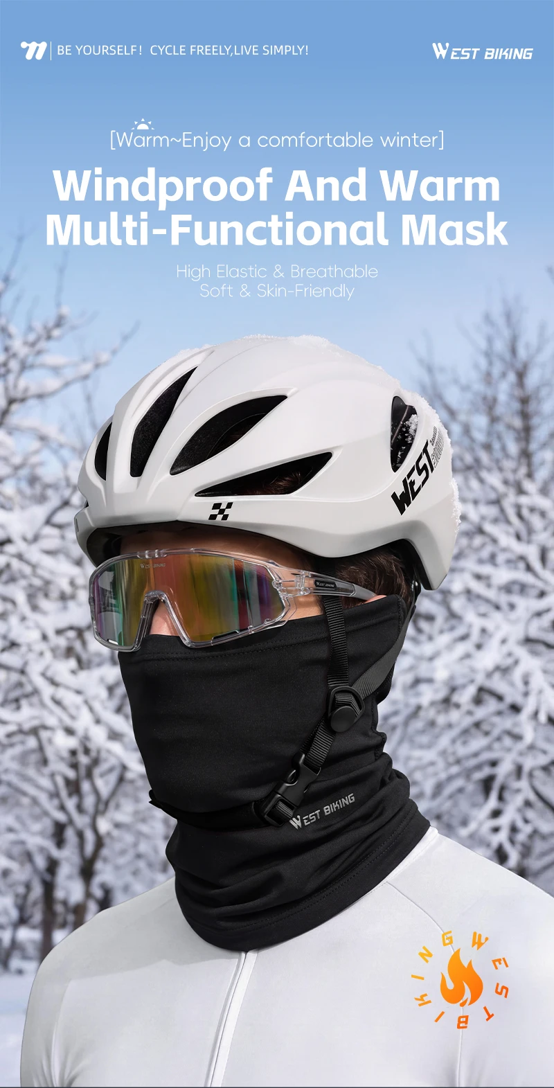 WEST BIKING Winter-Fahrradschleier Winddichte Thermische Sturmhaube Nackenwärmer für Skifahren Motorrad Atmungsaktive Fleece-Gesichtsmaske Warm – Detail 1