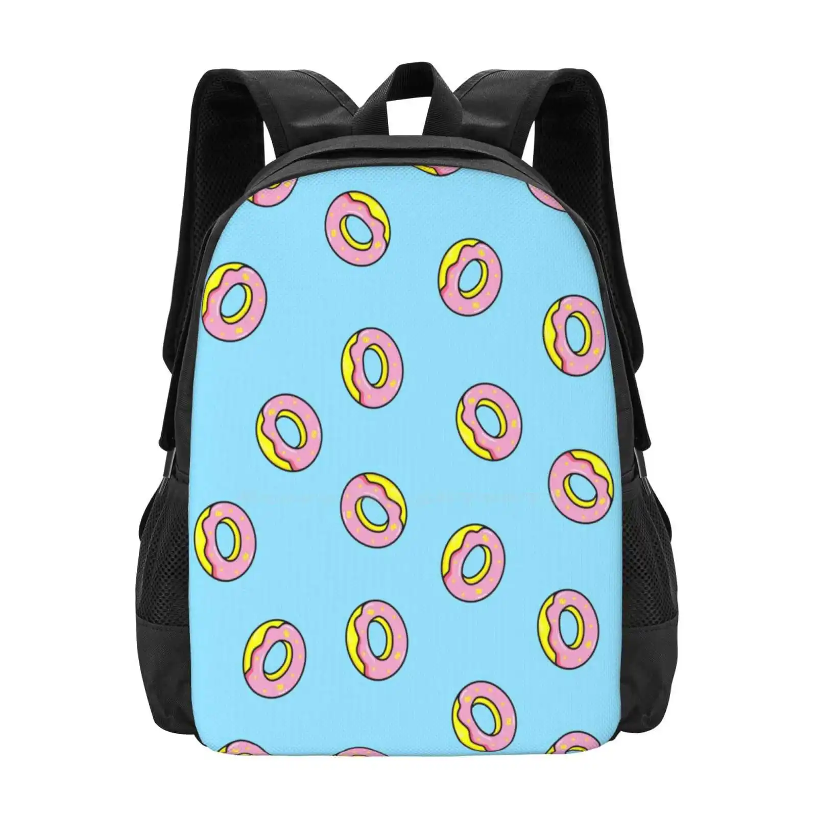 Donuts Blue Pattern Design Laptop Travel School Bags Donuts Candy Food Love Cuteness Cutie Fun Happy Pink Yellow Black Girl Boy