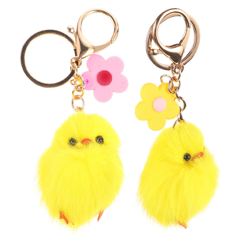 

2 Pcs Plush Chick Keychain Baby Toys Girls Duck Yellow Chicken Bag Cute Keychains for Backpacks Pink