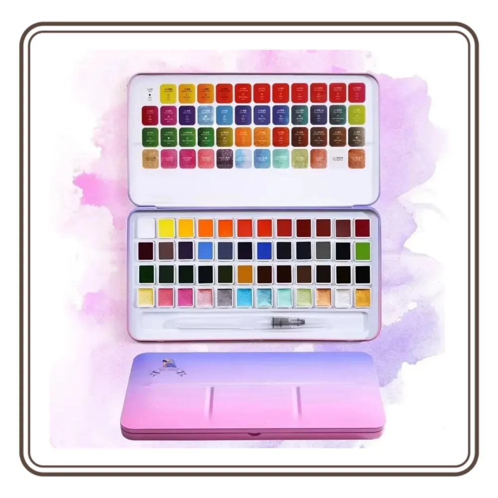 

Набор акварельных красок MeiLiang, 36 стандартных цветов и 12 блестящих цветов в изысканной коробке для переноски с металлическим кольцом и акварелью