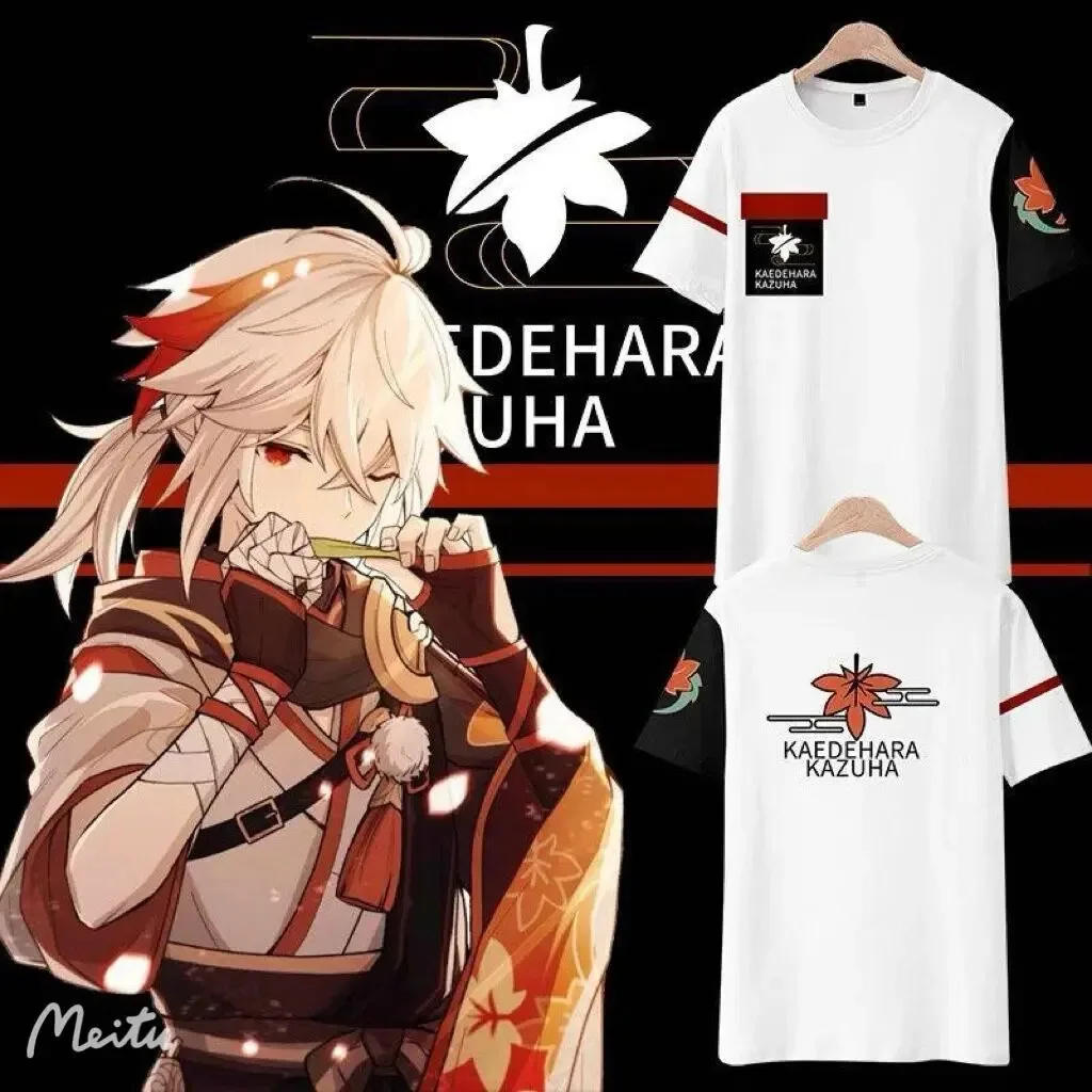 

Genshin impacto kaedehara kazuha 3d impressão camiseta verão moda em torno do pescoço manga curta popular jogo streetwear plus