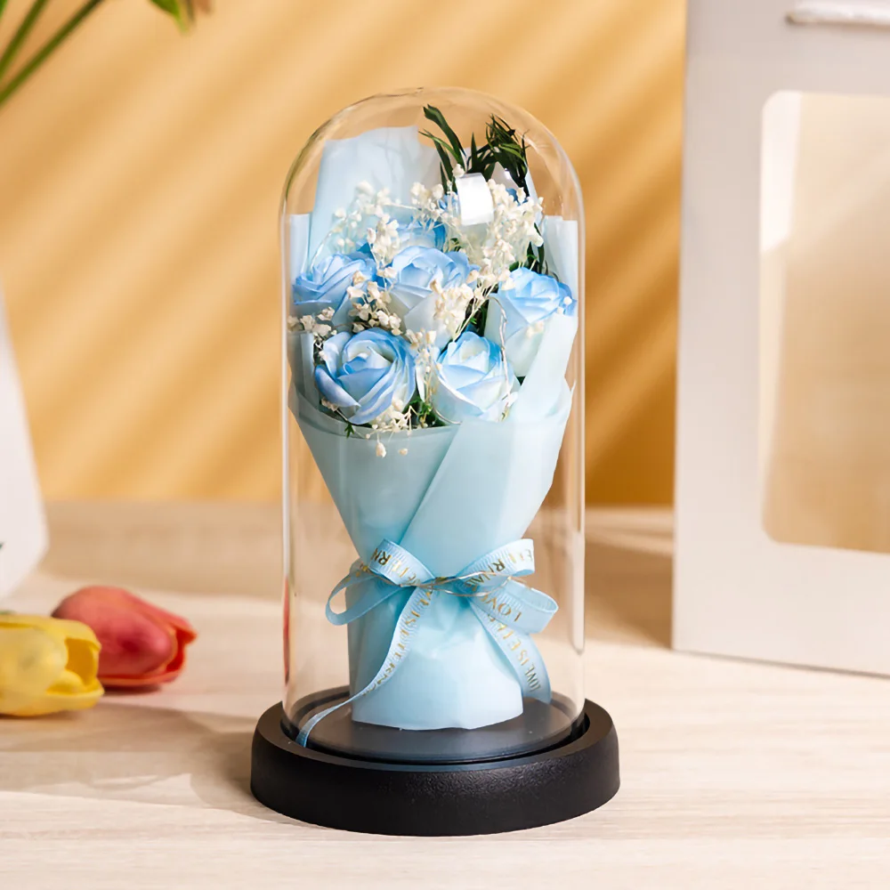 Ewige Rose LED Licht Acryl Abdeckung Blume Valentinstag Geschenk Hochzeit Party Decor Künstliche Rose Blumen Licht Weihnachten Teil – Detail 9