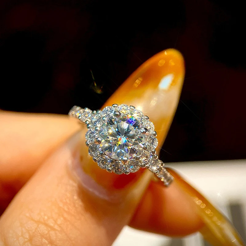 

DWJ 1CT Certified Moissanite Diamond Round Shiny Ring for Women Engagement Wedding Real 925 Sterling Silver Luxury Fine Jewelry