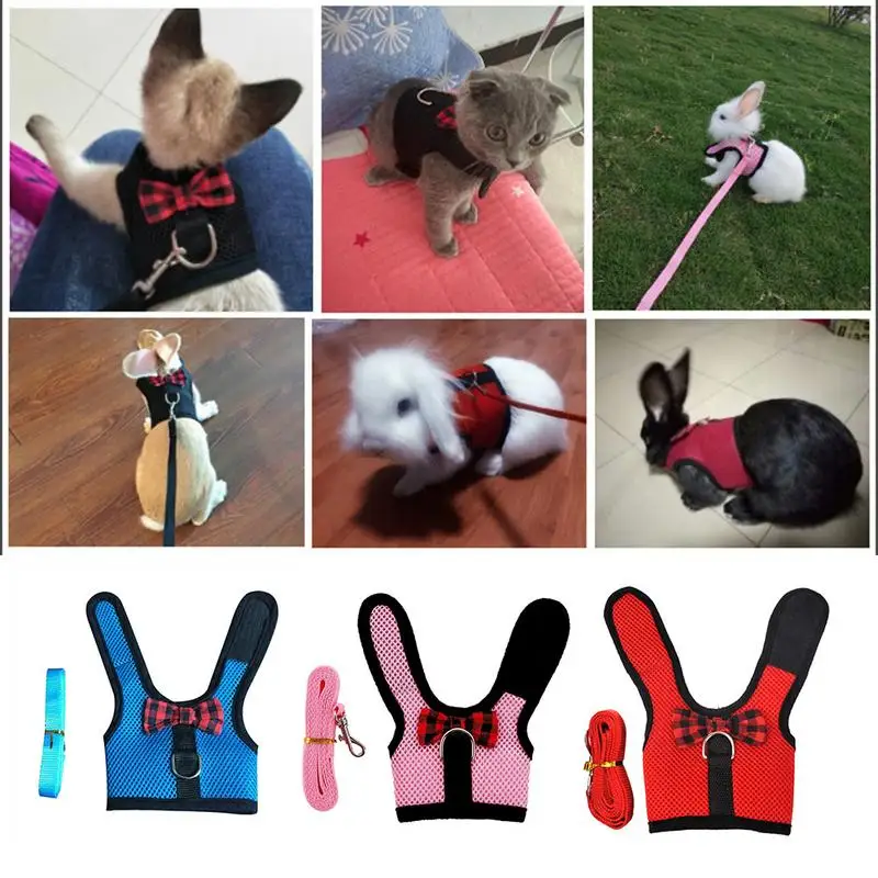 Rabbit Vest Harness Adjustable Soft Harness Set With Button Decor For Bunny Kitten Small Animals Hamster Accessories