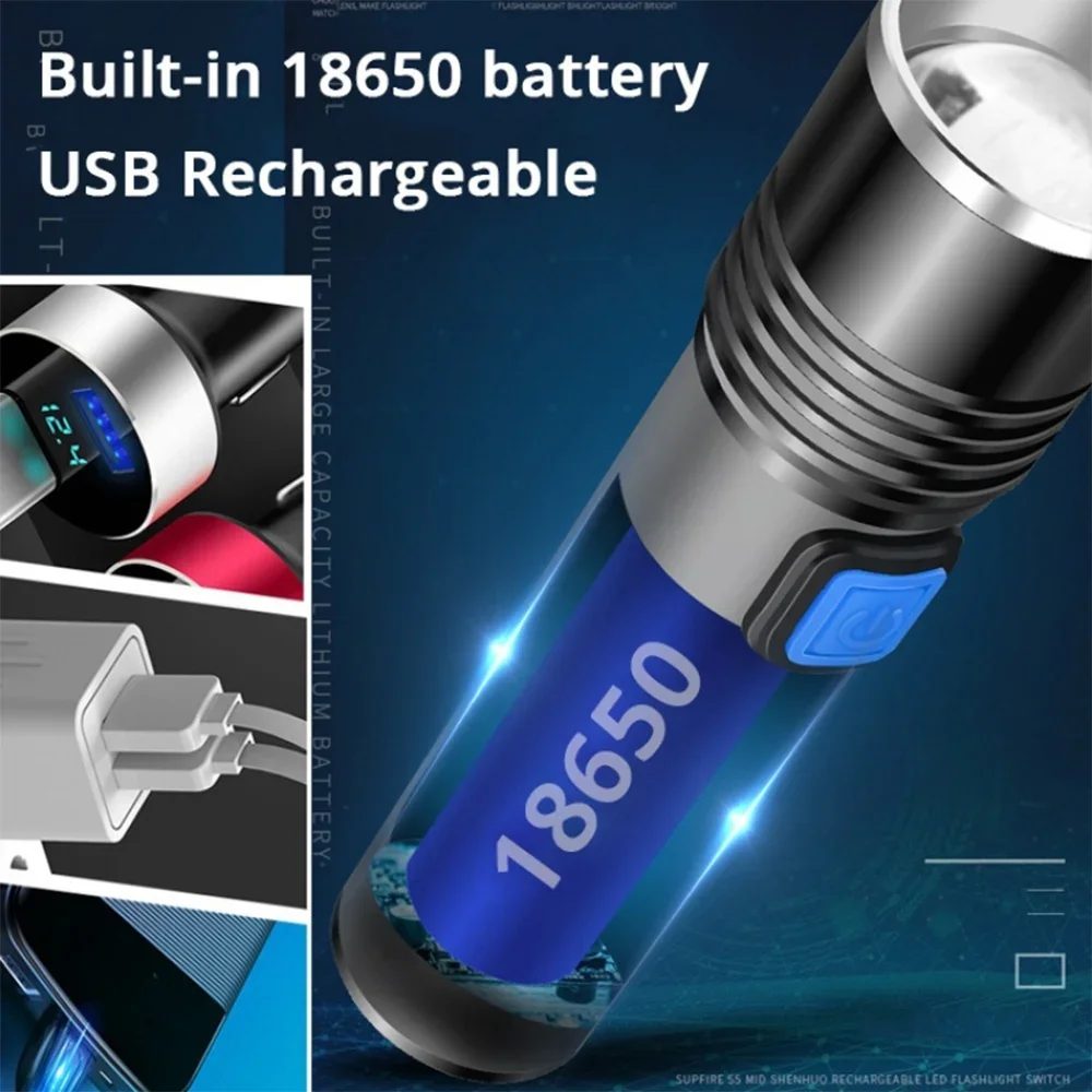 395nm UV Flashlight Blacklight Zoomable USB Rechargeable UV Light Ultraviolet Flashlight Pet Urine Detection Resin Curing Torch