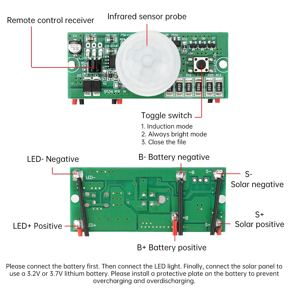 Remote Control + Human Body Induction Solar Light Circuit Board 3.2V3.7V Solar Integrated Street Light Control Board