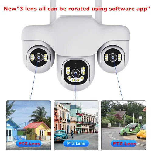 Imagen 2 del producto Cámara IP PTZ de tres lentes de 15MP, WiFi, inalámbrica, para exteriores, Audio bidireccional, seguimiento automático humano, cámaras de vigilancia, Bluetooth, IP, CCTV