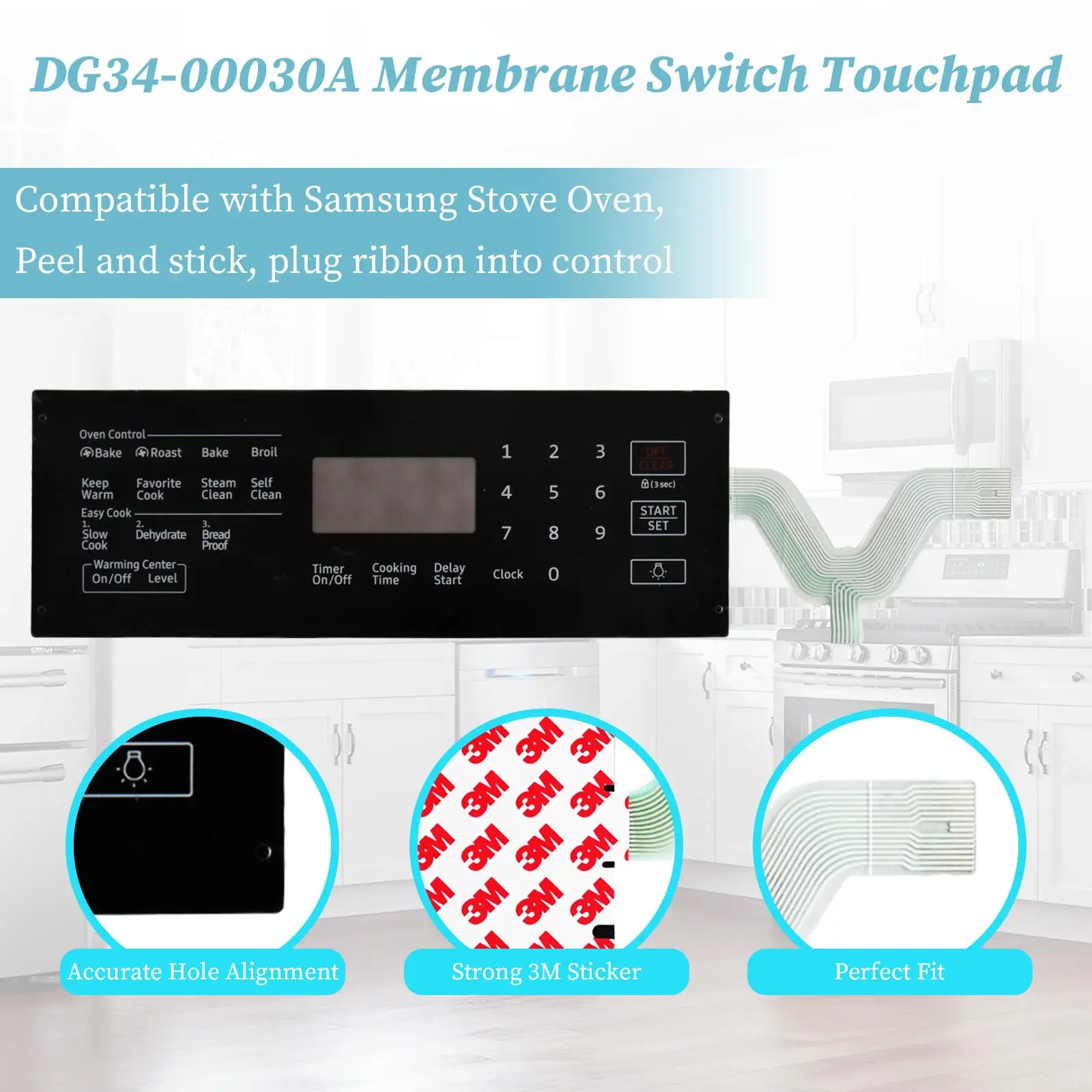 for Samsung Oven Range Membrane Touchpad DG34-00030A Replacement PD00040719 AP5967636 PS11720662