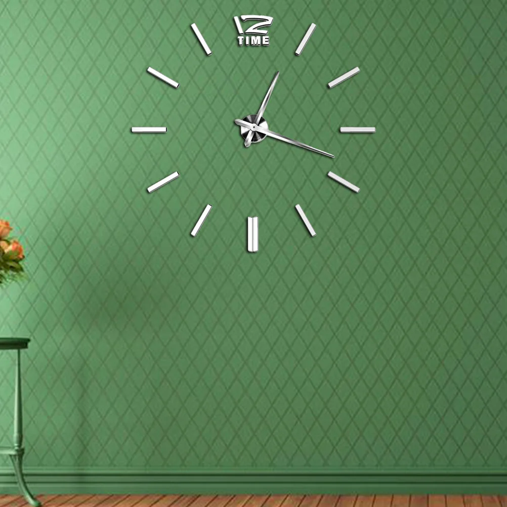 

Acrylic Wall Clock Large Modern Frameless Mirror Diy 3D Wall Sticker For Home Living Room Bedroom Silver
