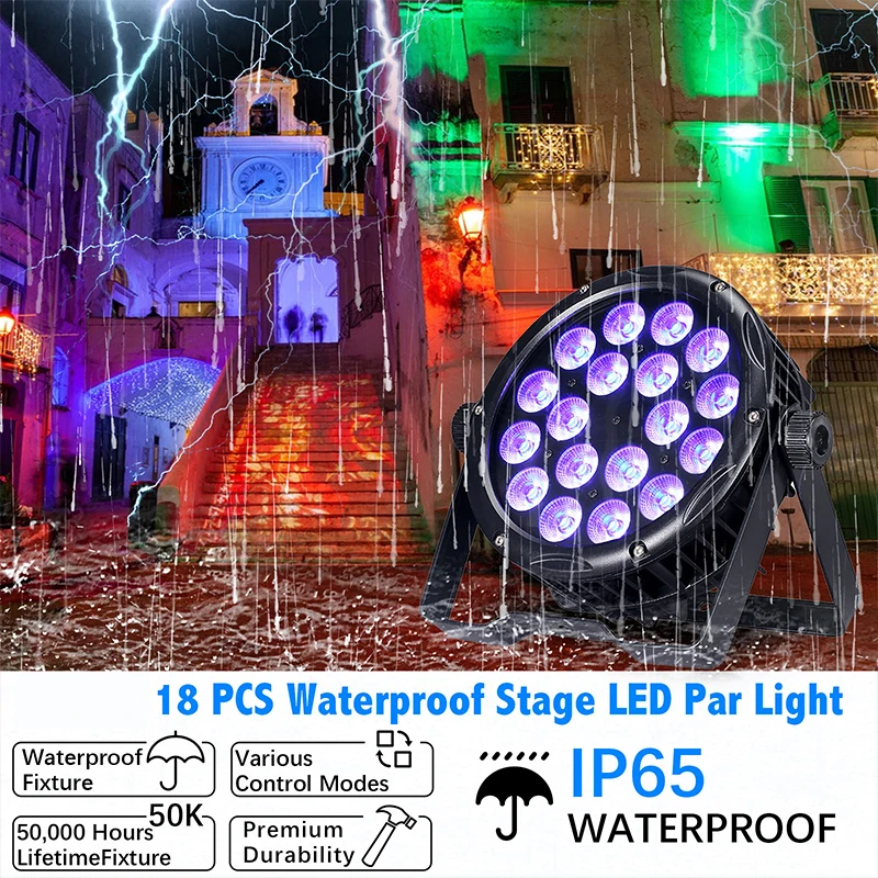 Led par luzes à prova dwaterproof água luz de palco ip65 rgbw uv 4in1 uplighting controle dmx lavagem lightor para ktv bar discoteca festa 18x12w