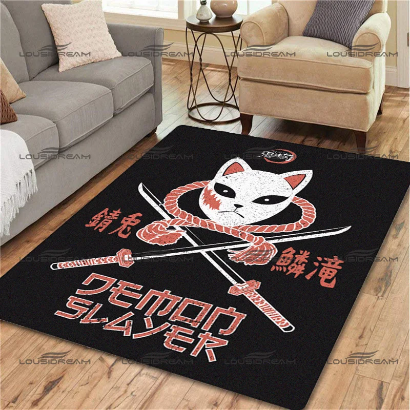 Top Animated Demon Slayer Decorative Carpet Square Flannel Cartoon Mask Rugs Modern Home Living Room Floor Mats Bedroom Carpet