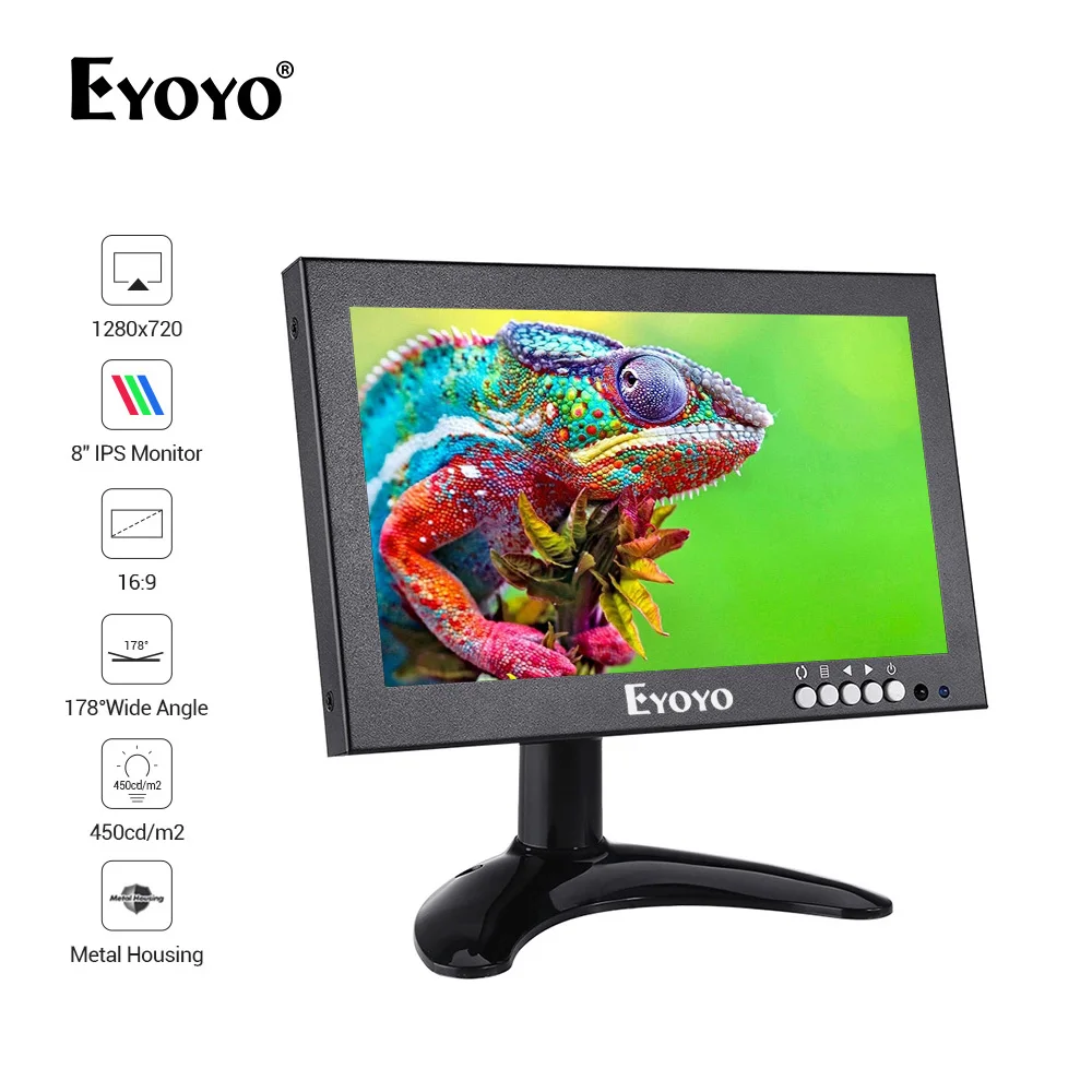 

Eyoyo 8" HDMI Monitor IPS Portable Display Screen Support HDMI/VGA/AV/BNC/SPEAK input 1280X720 Small TV for PC Raspberry Pi CCTV