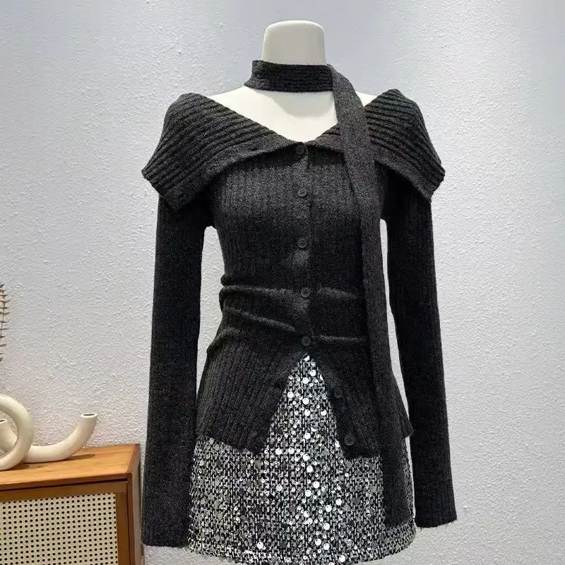 Y2K Maglioni coreani Colletto rovesciato Casual Donna Manica lunga Maglioni lavorati a maglia Y2K Sottocultura vintage Punk Ragazza Abbigliamento donna