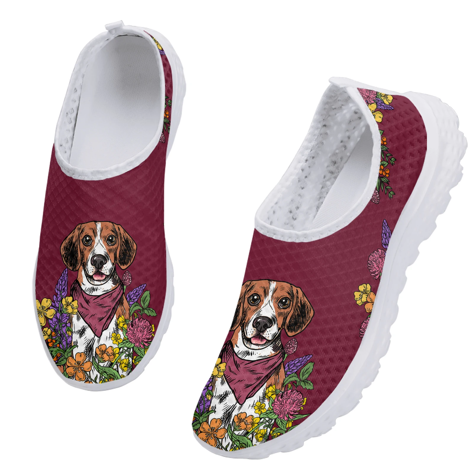 INSTANTARTS Lovely Beagle Labrador Flower Design Lightweight Breathable Shoes Pet Dog Print Casual Shoes Platform Sneakers