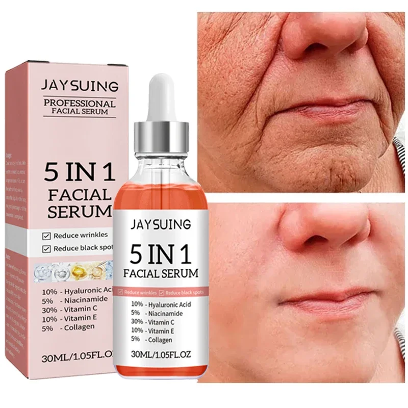 5 In 1 Fade Fine Lines Firming Face Serum Vitamin C Moisturizing Brightning Hyaluronic Acid Facial Serum Shrink Pores Skin Care