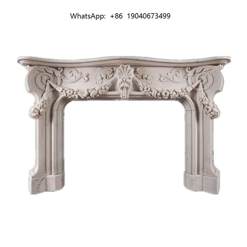 Floral Design Electric Fireplace with Stone Mantel Surround Free-Standing Wood Fireplaces for Hotel Use  L007