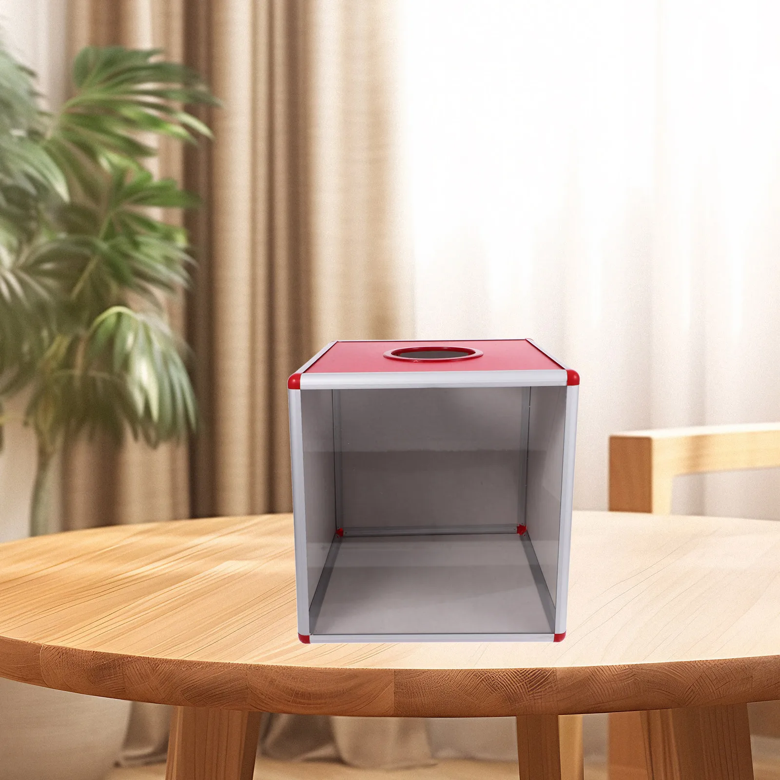 فتحة تخزين تذكرة شفافة لصندوق السحب الأحمر الشفاف لألعاب حفلات التبرع بالتصويت وأحرف الصمامات وأحداث الرسم