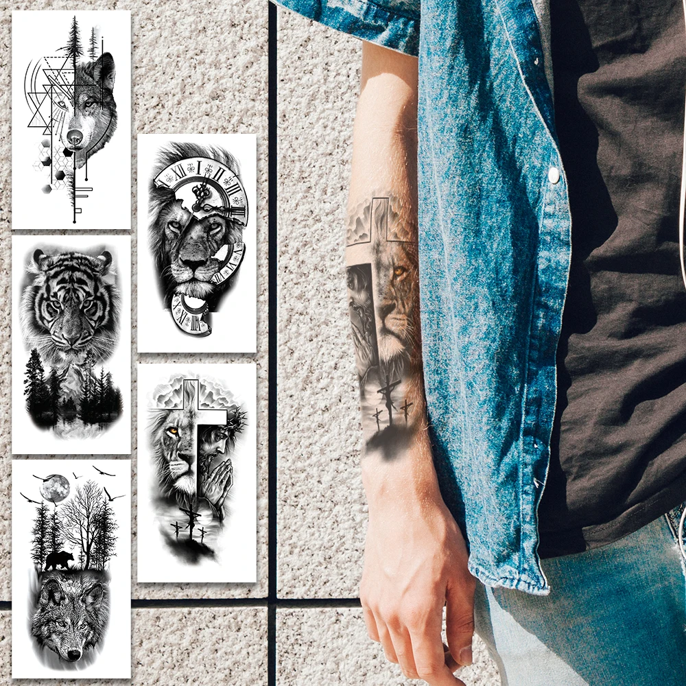 

5pcs/Set,Waterproof Temporary Fake Tattoos Stickers Decals Animal Tiger Lion Wolf OWL Beast Body Art for Sexy Cool Man Women Arm