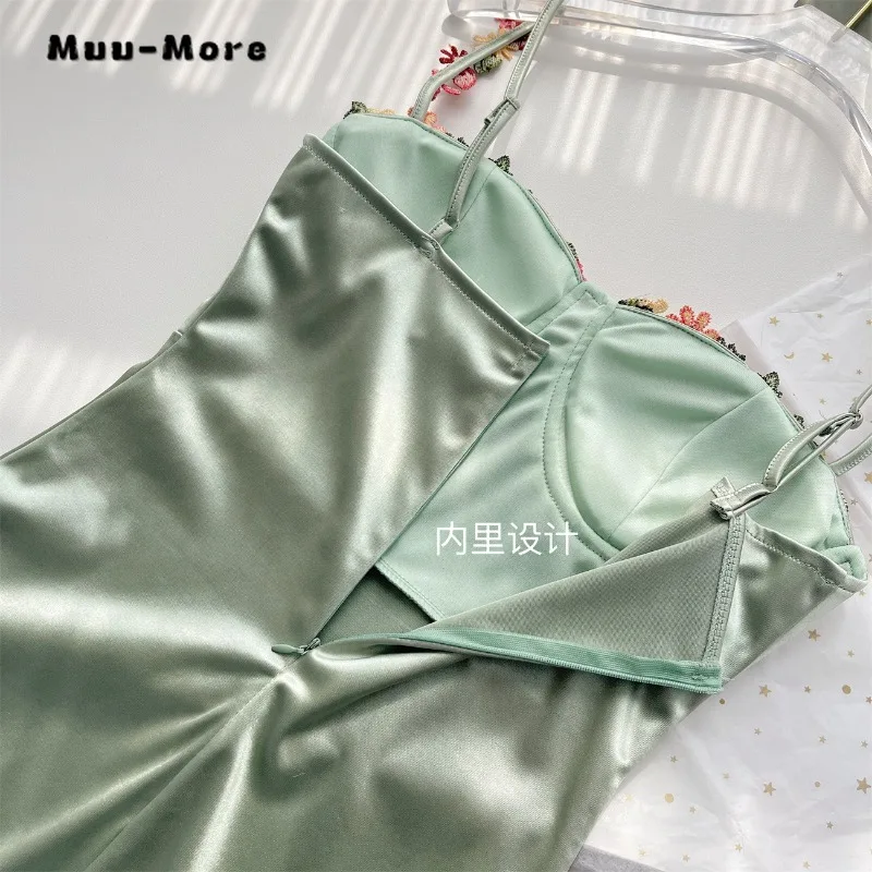 Mini vestido feminino sem mangas com gola barra, vestidos sexy com bainha, cintura alta, slim fit, decoração floral, estilo hotsweet, verão, 2024