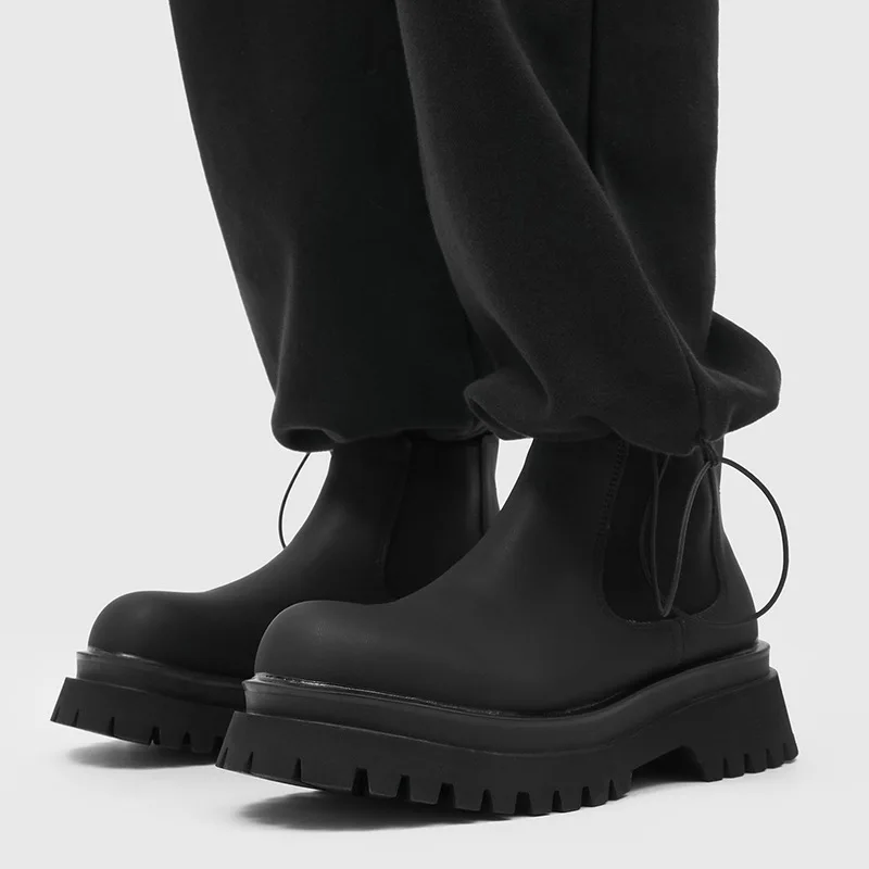 men's casual hip hop rock chelsea boots slip-on platform shoes black matte cowboy natural leather boot trendy ankle botas hombre