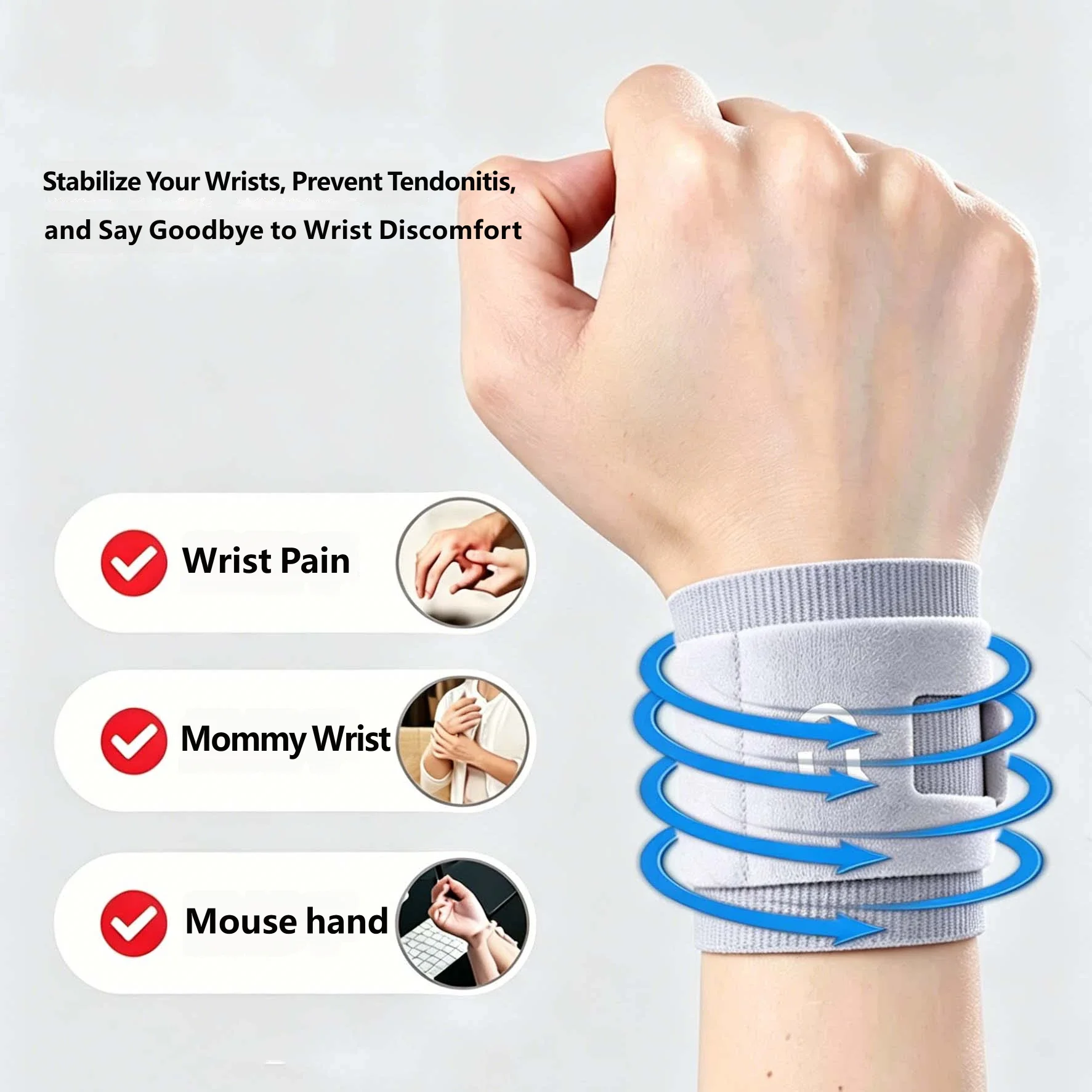 Adjustable Wrist Support Strap, Breathable and Elastic Wristband, Suitable for Relieving Tendinitis Pain and Wrist Protection