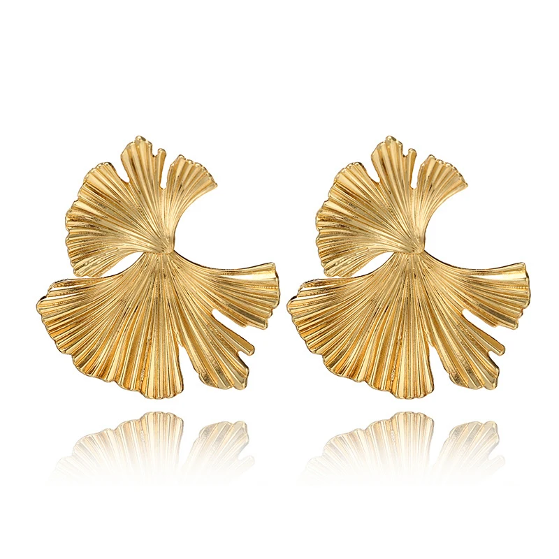 Bohemian Geometric Gold Color Ginkgo Biloba Leaf Shape Drop Earrings For Women Statement Earring Jewelry Accessories Punk