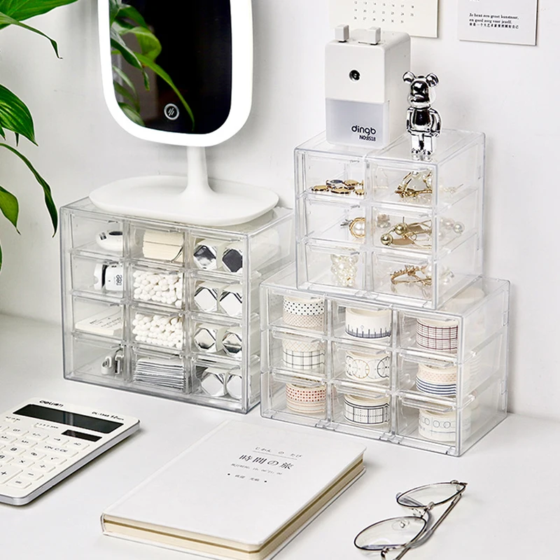 Organizer Jewelry Organizer Desktop Storage Box Drawer Type Transparent Shelf Stationary Hair Decoration Box Can Be Stacked Orga