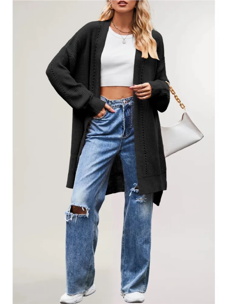 

Women's New Simple Solid Color Long Sweater Autumn And Winter Loose Casual Knitted Cardigan Pocket Long-sleeved Jacket Top