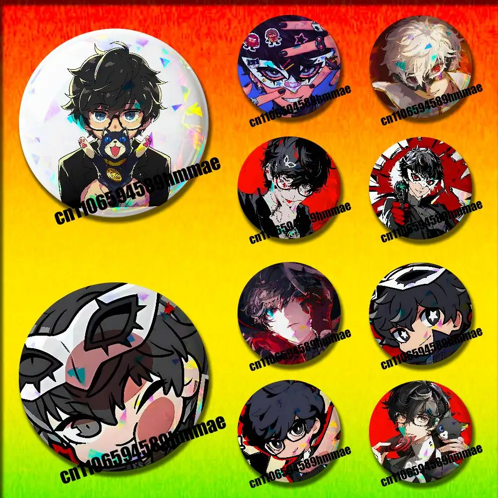 Emblema Redondo de Joker P-Persona 5, Insignia, Cubierta de Distintivo, Adorno de 75mm, Broche de Cosplay, Botón