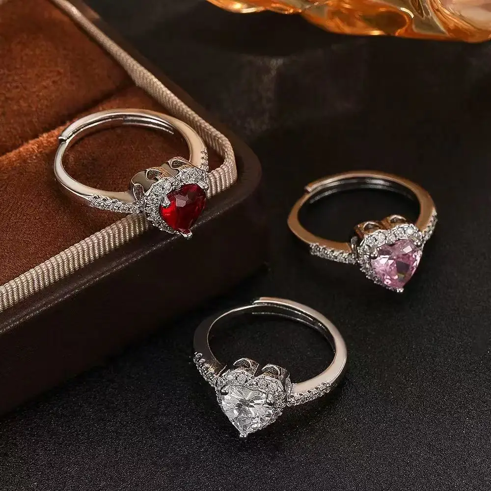 1PCS Fashionable and Exquisite Micro inlaid Zircon Love Adjustable Ring for Women's Wedding Party Accessories Jewelry Gifts Avai