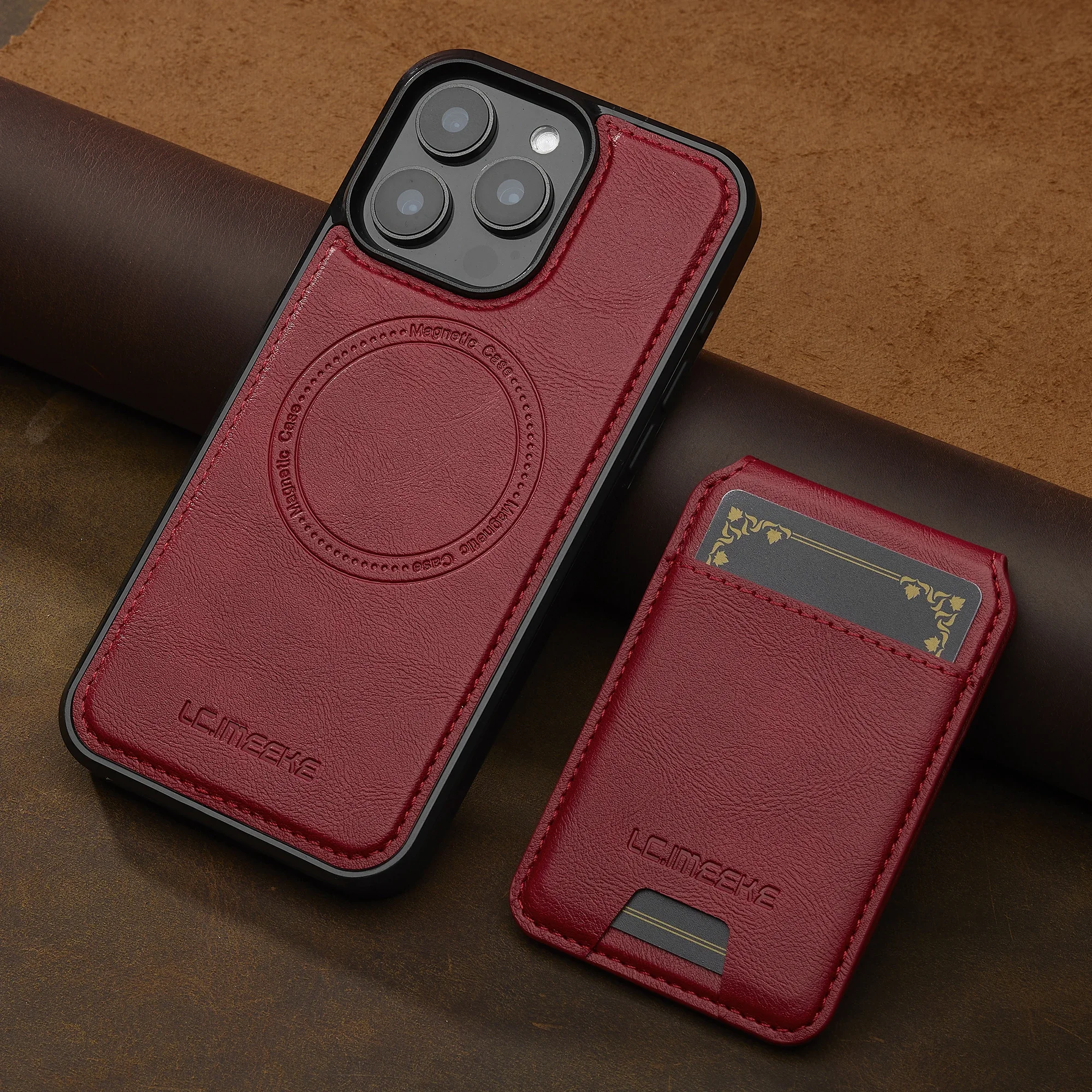 2 in 1 afneembare lederen tas voor iPhone 16 17 Air 16E 15 14 13 12 11 Pro XS Max XR 8 Plus SE Mini Card Pocket magnetische cover