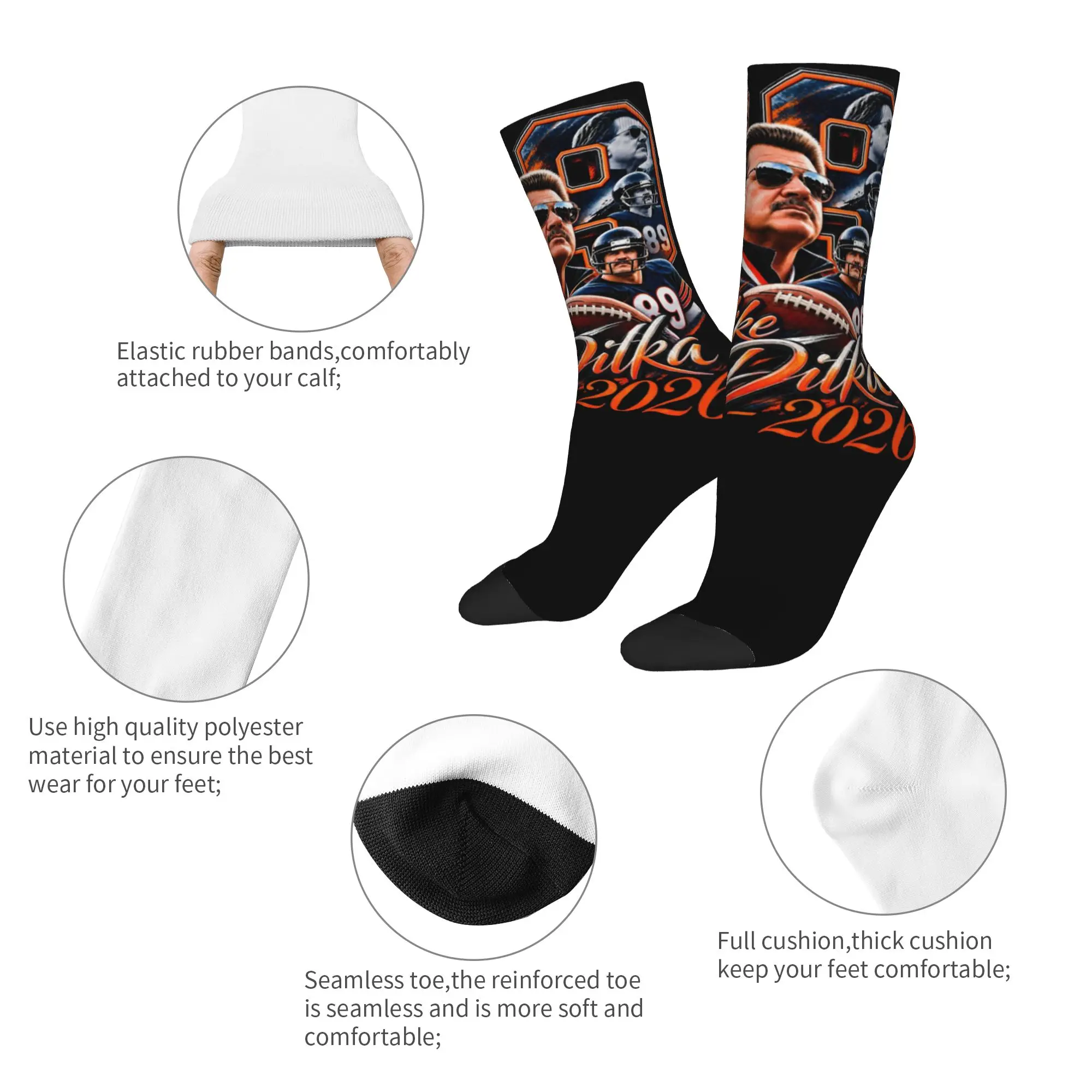 New Male Men Socks Hip Hop Mike Ditka 1939-2026 Legend Football Sock Skateboard Women's Stockings Spring Summer Autumn Winter