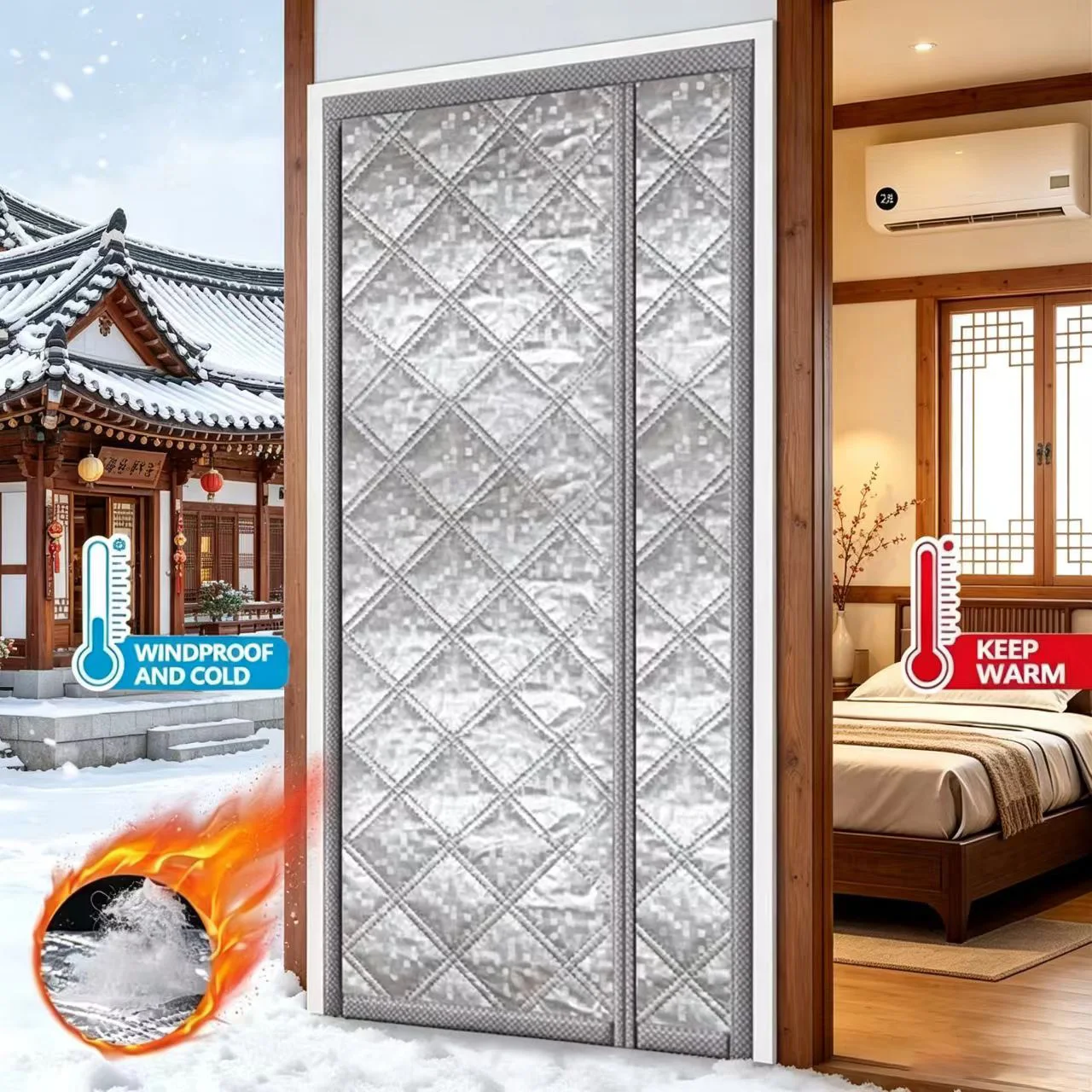 Side Opening Cotton Door Curtain Partition Magnetic Windproof Warm Dustproof Cold Resistant Customizable for Home Privacy