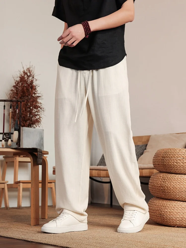 

Высококачественные льняные хлопковые повседневные брюки для мужчин: летние, прямые, свободные, широкие, дышащие, тонкие, модные, для подростков