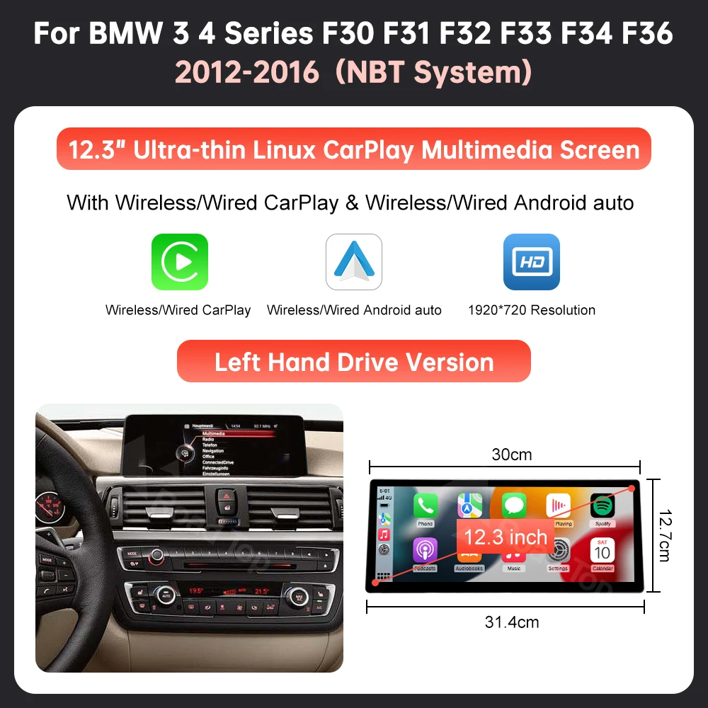 12.3 ''Draadloze CarPlay Auto Multimedia Scherm Voor BMW 3 4 Serie F30 F31 F32 F33 F34 F36 NBT EVO met Android Auto