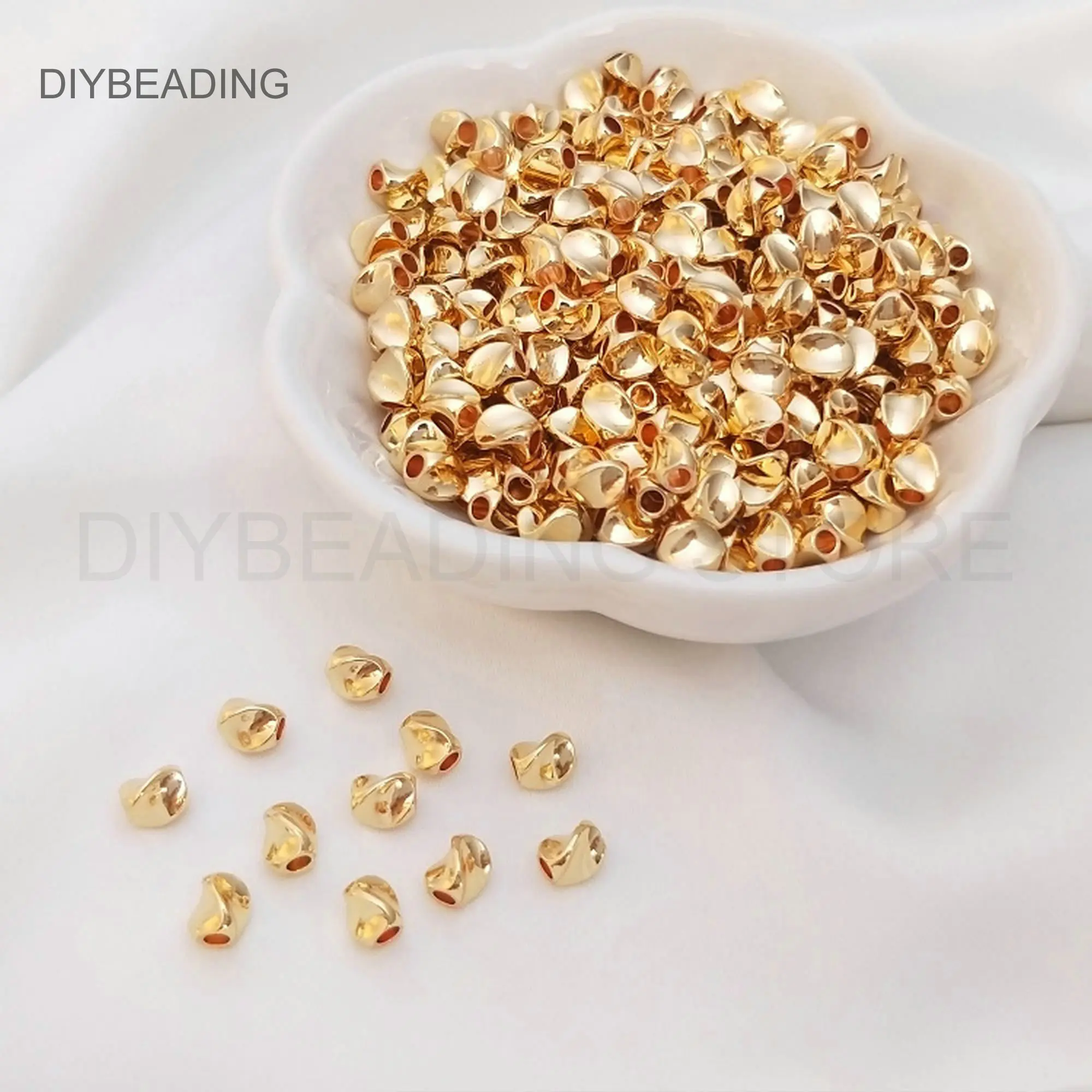 Gold Jewelry Making Beads 14K Gold Plated Brass Tiny Small Size Twisted Loose Metal Spacer Bulk Wholesale Supply (2 Sizes)