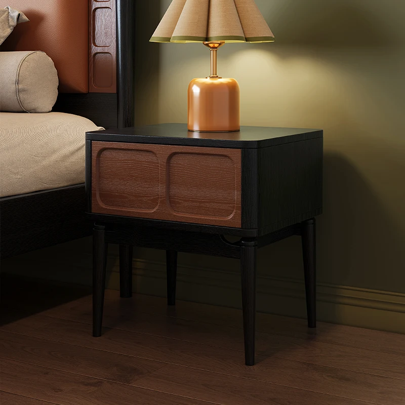 French retro bedroom bedside small apartment design black locker