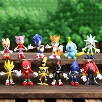 12Pcs/Set Cute Sonic  Character Toy Hedgehog Shadow Tail Anime Figure Model Dolls Children Animal Toy Birthday Gift