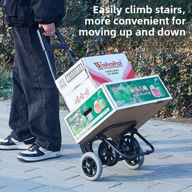 Portable Four-Wheel Shopping Cart Shock-Resistant Oxford Cloth Hand Push Cart Stainless Steel Frame Climbing Wheel Vegetable ...
