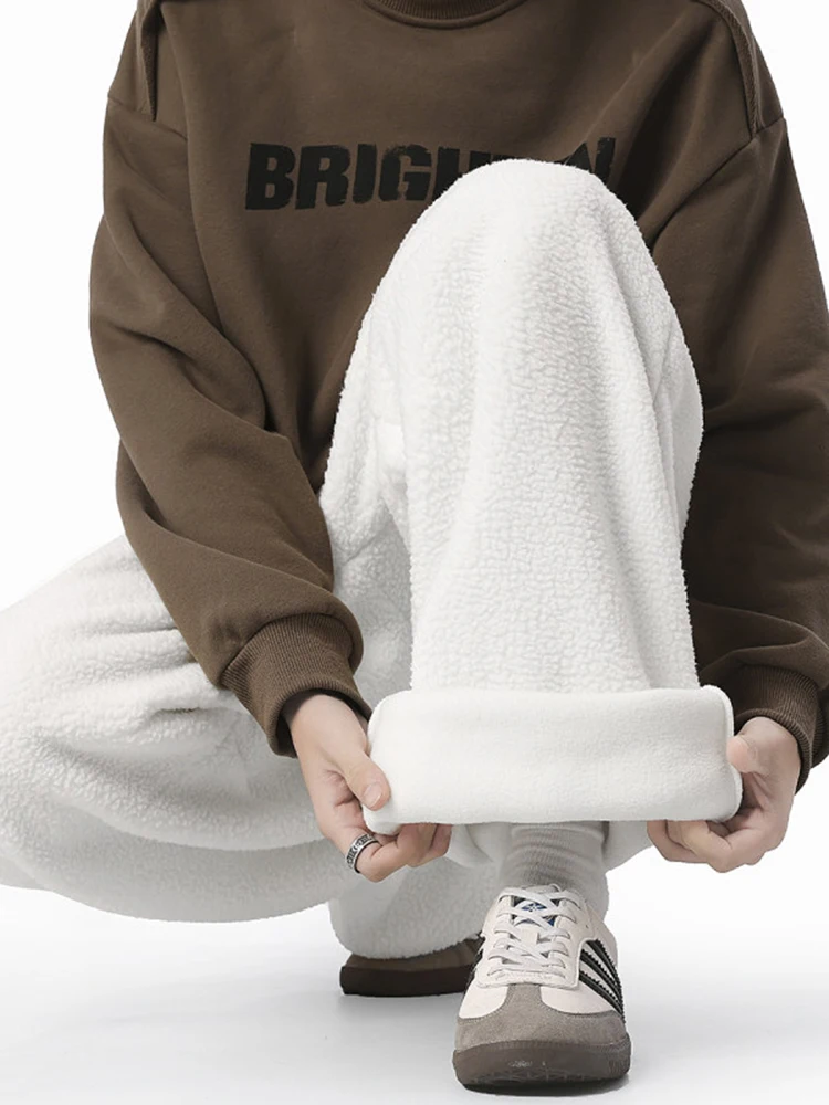 

Мужские двусторонние утепленные зимние брюки прямого кроя, свободные повседневные брюки, спортивные штаны из овечьего вельвета, молодежная мода