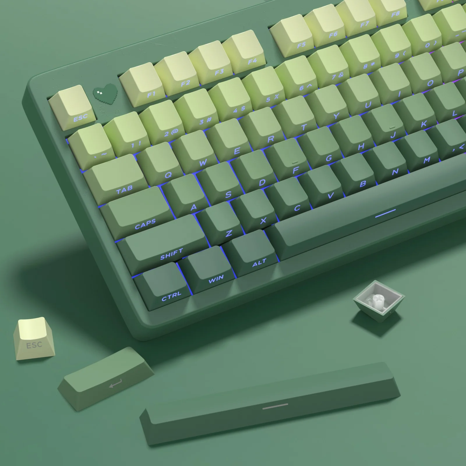 New 133 Keys Gradient Green Shine Through Keycaps Side Printed PBT Keycap Cherry Profile Double Shot for Mechanical Keyboards