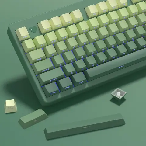 New 133 Keys Gradient Green Shine Through Keycaps Side Printed PBT Keycap Cherry Profile Double Shot for Mechanical Keyboards