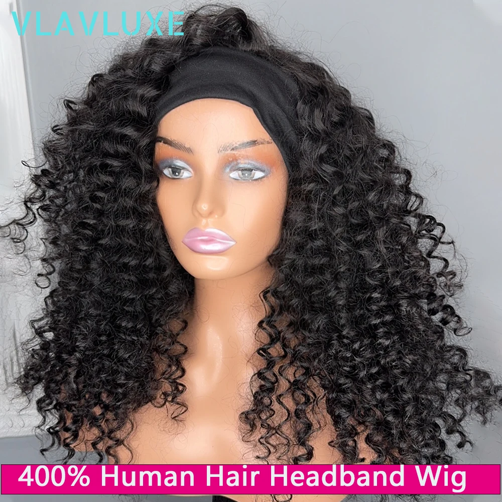 Wear To Go 100% Human Hair Wig Headband Wig Full Machine Made Wig For Black Women Jerry Curly Wig 400 Density No Glue 10-18 Inch